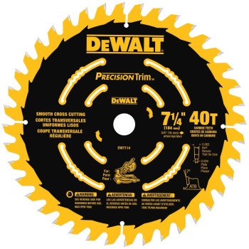 DEWALT DW7114PT Miter Saw Blade, 7-1/4 in Dia, 40-Teeth, Carbide Cutting Edge