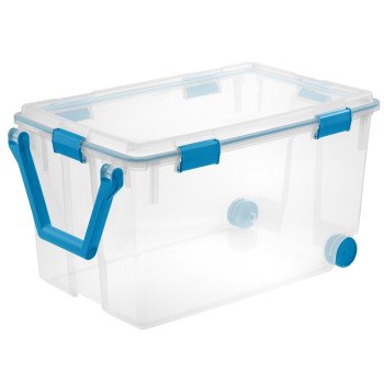 Sterilite 19434303 Wheeled Gasket Box, 120 qt, Latches Locking, Plastic, Blue Aquarium, Ergonomic Handle