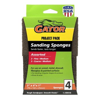 Gator 464805 Multi-Surface Sanding Sponge, 4 in L, 3 in W, Aluminum Oxide Abrasive