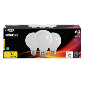 Feit Electric G2560W930CA/FIL/3/RP LED Light Bulb, G25 Lamp, 60 W Equivalent, E26 Lamp Base, Dimmable, Frost