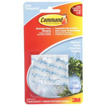 Command 17091CLR-C Medium Hook, 2 lb, 2-Hook, Clear