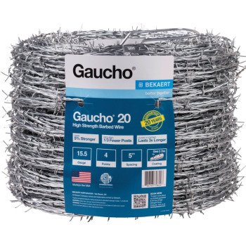 Gaucho 118293 Barbed Wire, 1320 ft L, 15-1/2 Gauge, Round Barb, 5 in Points Spacing
