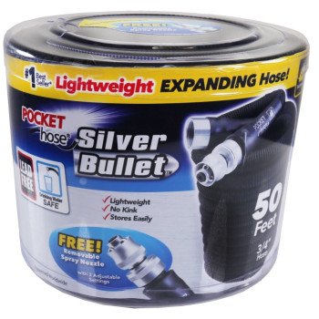 POCKET hose Silver Bullet 13397-12 Expanding Garden Hose, 3/4 in, 50 ft L, Plastic, Black