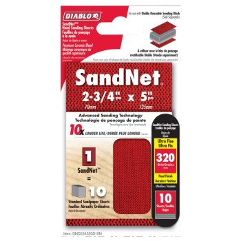 Diablo SandNet DND234320S10N Sanding Sheet, 2-3/4 in L, 320 Grit, Aluminum Oxide Abrasive