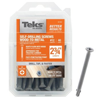 Teks 21384 Screw, #12 Thread, 2-3/4 in L, Coarse Thread, Flat Head, Phillips Drive, Self-Drilling, Self-Tapping Point