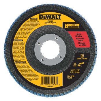 DEWALT DW8306 Flap Disc, 4-1/2 in Dia, 7/8 in Arbor, Coated, 40 Grit, Coarse, Zirconium Oxide Abrasive