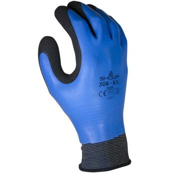 Showa 306XL-09.RT Gloves, XL, Elastic Cuff, Latex Coating, Black/Blue