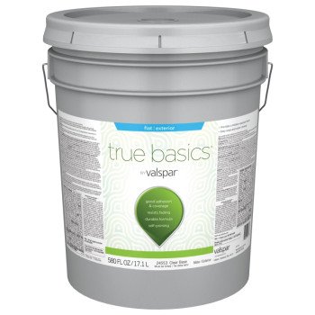 Valspar TRUE Basics 24550 Series 080.0024553.008 Exterior Paint, Flat, Clear Base, 5 gal