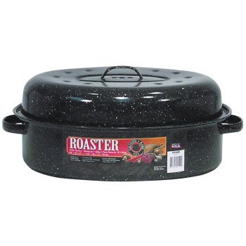 Granite Ware F0509-2 Roaster, 15 lb Capacity, Porcelain/Steel, Black, Dark Enamel, 18 in L, 12-1/4 in W, 7-1/2 in H