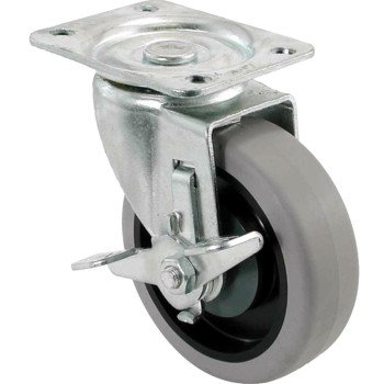 Shepherd Hardware 400 Series 9736 Swivel Caster with Brake, 4 in Dia Wheel, TPR Wheel, Gray, 250 lb