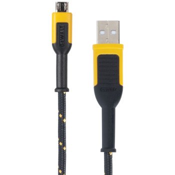 DEWALT 131 1360 DW2 Charger Cable, USB, USB-A, Kevlar Fiber Sheath, Black/Yellow Sheath, 4 ft L