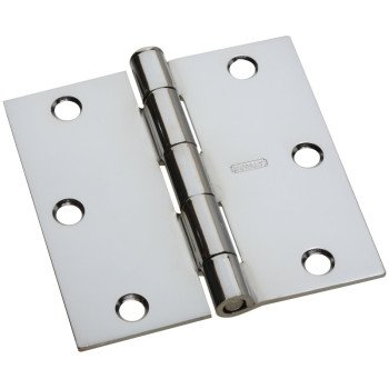 National Hardware N830-185 Square Corner Door Hinge, 3-1/2 in H Frame Leaf, Steel, Polished Chrome, 50 lb