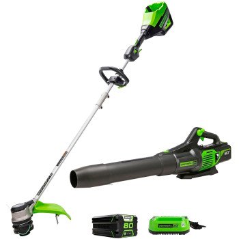 Greenworks 1324902VT String Trimmer and Leaf Blower Combo, Battery Included, 2.5 Ah, 80 V