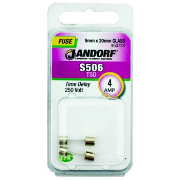 Jandorf 60734 Time Delay Fuse, 0.007 Ohm, 4 A, 250 V, 40 A Interrupt, Glass Body