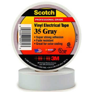 Scotch 35 Electrical Tape, 66 ft L, 3/4 in W, PVC Backing, Gray