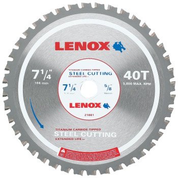 Lenox 21881ST714040CT Circular Saw Blade, 7-1/4 in Dia, 5/8 in Arbor, 40-Teeth, Titanium Carbide Cutting Edge