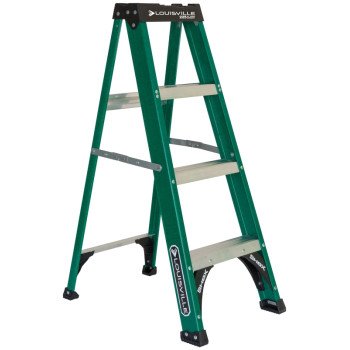 Louisville FS4004 Step Ladder, 102 in Max Reach H, 3-Step, 225 lb, Type II Duty Rating, 3 in D Step, Fiberglass