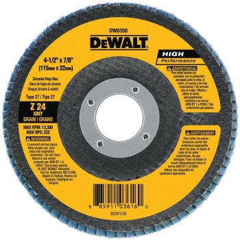 DeWALT DW8303 Flap Disc, 4 in Dia, 5/8 in Arbor, Coated, 80 Grit, Medium, Zirconia Abrasive, Fiberglass Backing