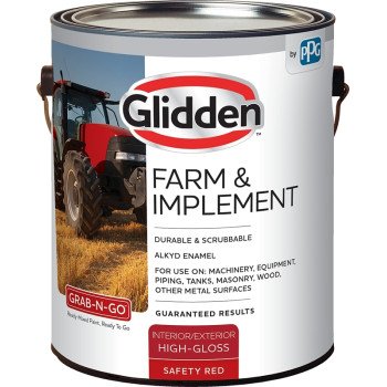 Glidden GLFIIE GLFIIE50RE-01 Farm and Implement Paint, High-Gloss Sheen, Safety Red, 1 gal, Can