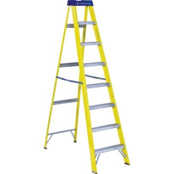 Louisville FS2008 Step Ladder, 8 ft H, Type I Duty Rating, Fiberglass, 250 lb, 7-Step, 147 in Max Reach