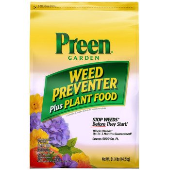 Preen 2164256 Weed Preventer Plus Plant Food, Granular Solid, 31.3 lb Bag