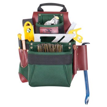 CLC Signature Elite Series 51685 Nail and Tool Bag, 10 in W, 7 in D, 13-3/4 in H, 7-Pocket, Nylon, Green