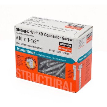 Simpson Strong-Tie Strong-Drive SD SD10112R100 Connector Screw, #10 Thread, 1-1/2 in L, Serrated Thread, Hex Head