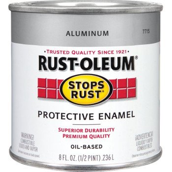 Rust-Oleum Stops Rust 7715730 Enamel Paint, Oil, Metallic, Aluminum, 0.5 pt, Can, 80 to 120 sq-ft/qt Coverage Area