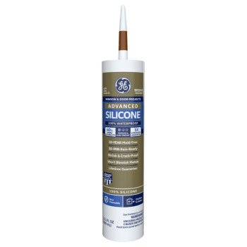 GE Advanced Silicone 2 2813701 Window & Door Sealant, Brown, 24 hr Curing, 10.1 fl-oz Cartridge