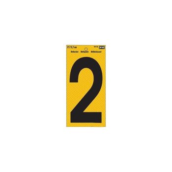 Hy-Ko RV-75/2 Reflective Sign, Character: 2, 5 in H Character, Black Character, Yellow Background, Vinyl