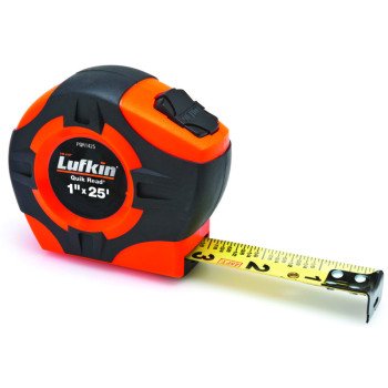 Crescent Lufkin Quikread Series PQR1425N Tape Measure, 25 ft L Blade, 1 in W Blade, Steel Blade, ABS Case, Orange Case