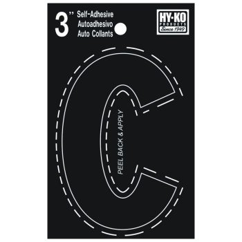 Hy-Ko 30400 Series 30413 Die-Cut Letter, Character: C, 3 in H Character, Black Character, Vinyl