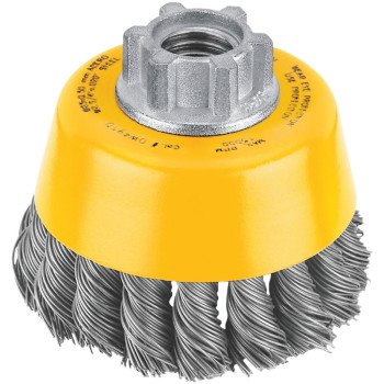 DEWALT DW4910 Wire Cup Brush, 3 in Dia, 5/8-11 Arbor/Shank, 0.02 in Dia Bristle, 7/8 in L Bristle Trim