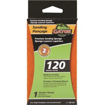 Gator 7342-012 Sanding Sponge, 5 in L, 3 in W, 120 Grit, Aluminum Oxide Abrasive, Jumbo Size