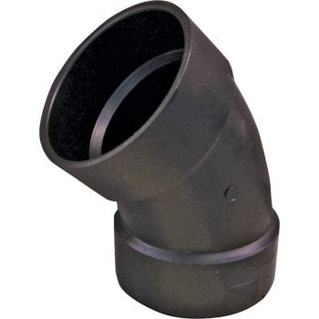 Thrifco Plumbing 6792501 1/8 Bend Pipe Elbow, 1-1/2 in, Hub, 45 deg Angle, ABS, Black