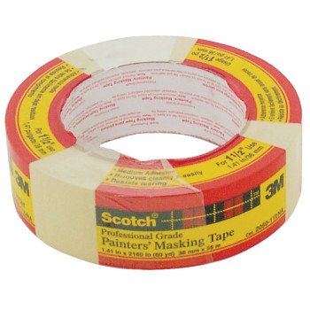 Scotch 20501.5 Masking Tape, 60.1 yd L, 1-1/2 in W, Paper Backing, Beige