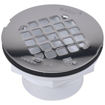 Oatey 42097 Shower Drain, PVC, White, Specifications: Snap-In Cover Design, Solvent Weld Connection, Round Shape