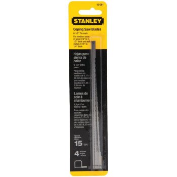 STANLEY 15-061 Coping Saw Blade, 6-1/4 in L, 15 TPI, HCS Cutting Edge