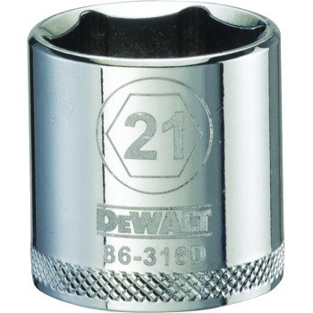 DEWALT DWMT86316OSP Hand Socket, 21 mm Socket, 3/8 in Drive, 6-Point, Vanadium Steel, Polished Chrome