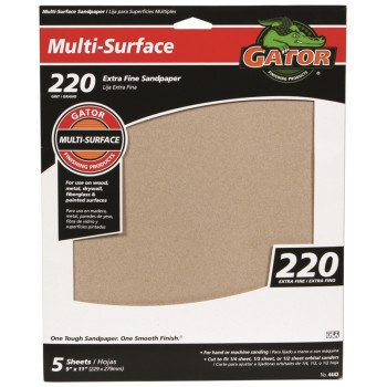 Gator 4443 Sanding Sheet, 11 in L, 9 in W, 220 Grit, Extra Fine, Aluminum Oxide Abrasive