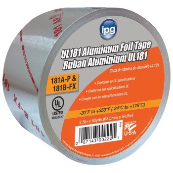 IPG 5010-B Foil Tape with Liner, 60 yd L, 2-1/2 in W, Aluminum Backing