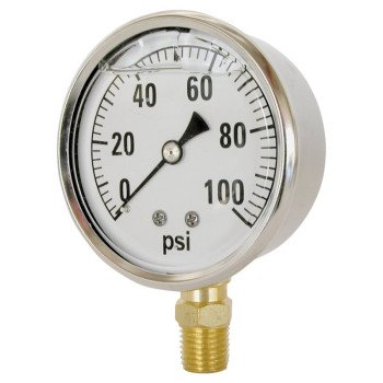 Valley Industries CS-2141GXB100 Pressure Gauge, Liquid Filled, Stainless Steel