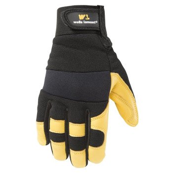 Wells Lamont 3210-L Adjustable Work Gloves, Men's, L, Spandex Back, Black/Gold/Yellow