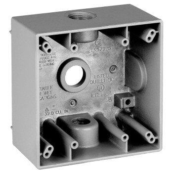 Teddico/Bwf 2504-1 Outlet Box, 2-Gang, 4-Knockout, 4-1/2 in, Metal, Gray, Powder-Coated