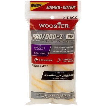 Wooster RR383-4 1/2 Roller Cover, 3/16 in Thick Nap, 4-1/2 in L, Fabric Cover, Gold/White