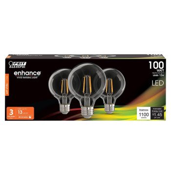 Feit Electric G25100927CA/FIL/3 LED Light Bulb, G25 Lamp, 100 W Equivalent, E26 Medium Lamp Base, Dimmable, Clear, 3/PK