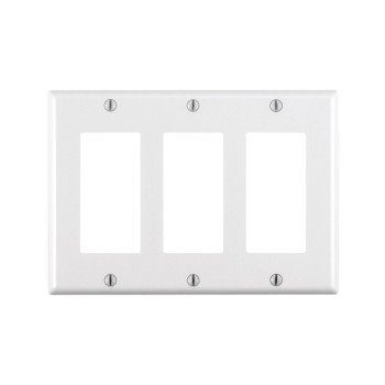 Leviton 80411-W Wallplate, 4-1/2 in L, 6.37 in W, 3-Gang, Thermoset Plastic, White, Smooth