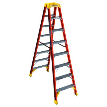 WERNER T6200 Series T6208 Twin Ladder, 12 ft Max Reach H, 7-Step, 300 lb, Type IA Duty Rating, 3 in D Step, Fiberglass