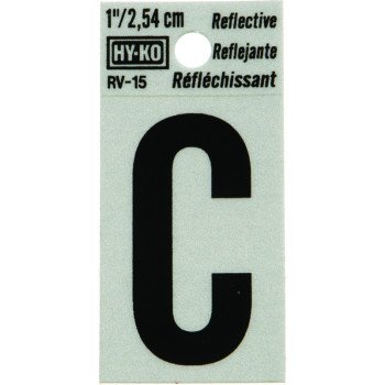 Hy-Ko RV-15/C Reflective Letter, Character: C, 1 in H Character, Black Character, Silver Background, Vinyl