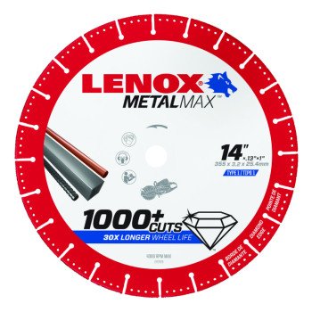 Lenox MetalMax 1972932 Cut-Off Wheel, 14 in Dia, 5/32 in Thick, 1 in Arbor, 25, 30 Grit, Diamond Abrasive